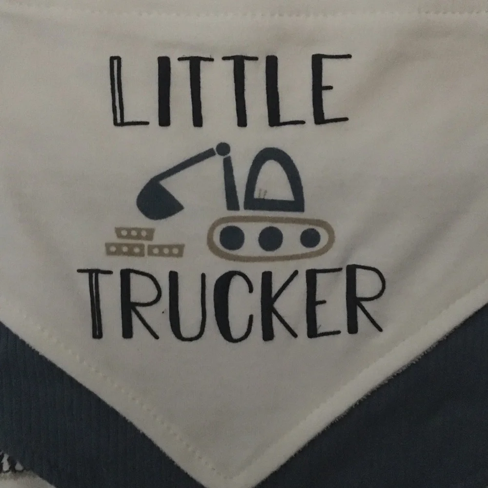 NEW 3 Bandana Bib Set Blue “Little Trucker” | Modern Baby